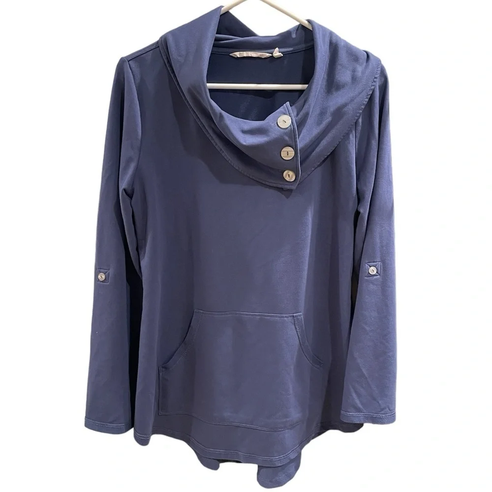 Soft Surroundings Kassidy Cowl Neck Pullover Sweatshirt - Blue - Picture 2 of 6